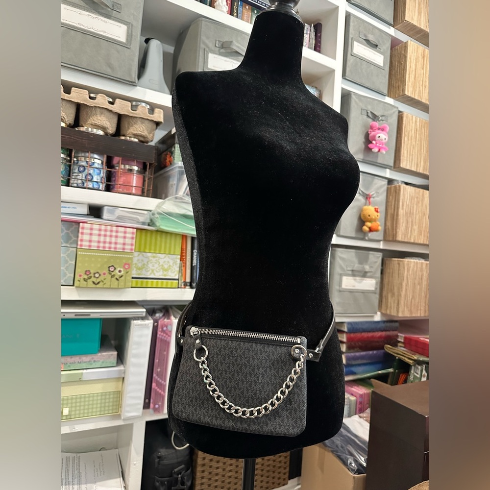 Michael Kors Black Mini Bag with Edgy Silver Chain